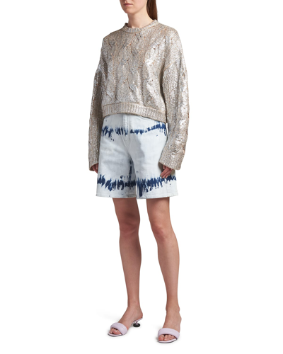 Shop Stella Mccartney Foiled Cable-knit Crop Sweater In Silver