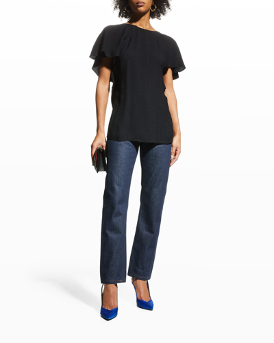 Shop Victoria Beckham Draped Flounce-sleeve Cocktail Top In Black