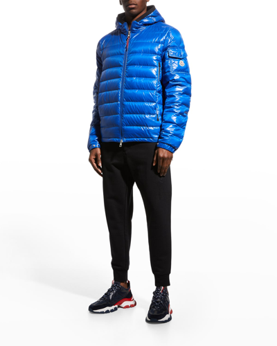 Shop Moncler Men's Galion Quilted Hooded Jacket In Bright Blue
