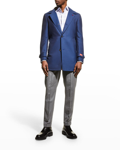 Shop Isaia Men's Wool-cashmere Walking Coat In Bright Blu