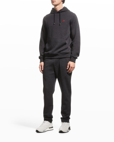 Shop Isaia Men's Wool-blend Pullover Hoodie In Charcoal