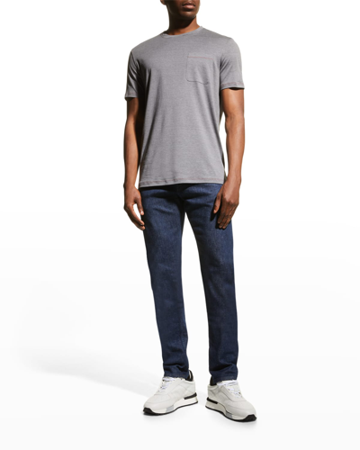 Shop Isaia Men's Silk-blend Pocket T-shirt In Grey
