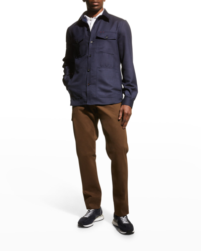 Shop Isaia Men's Solid Wool-cashmere Overshirt In Dark Blue