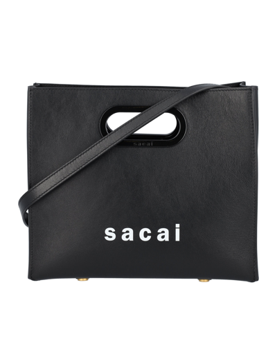 Shop Sacai Logo Printed Small Shopper Tote Bag In Black