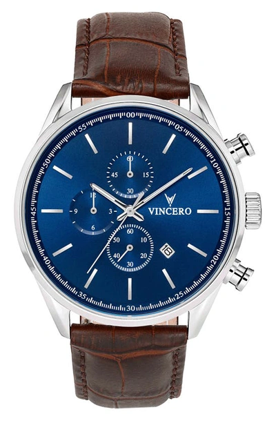 Shop Vincero The Chrono S Chronograph Leather Strap Watch, 43mm In Blue/ Brown