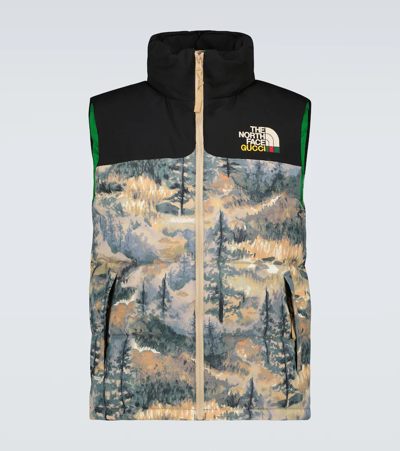 Gucci X The North Face Printed Padded Gilet In Black Multi | ModeSens