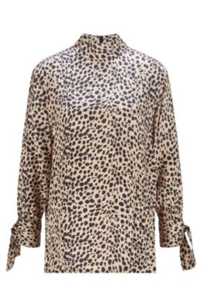 Shop Hugo Boss Animal-print Top With Tie-up Cuff Details In Patterned