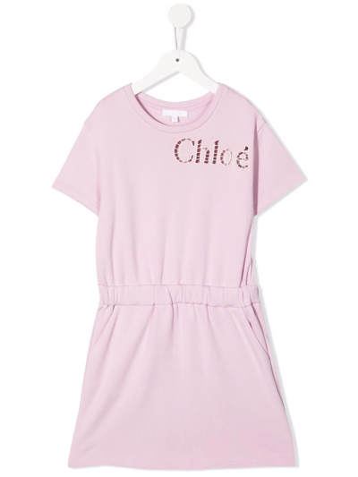 Shop Chloé Logo Print T-shirt Dress In Purple