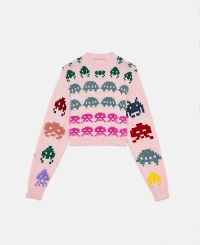 Shop Stella Mccartney Gamer Cropped Knit Sweater In Pale Pink