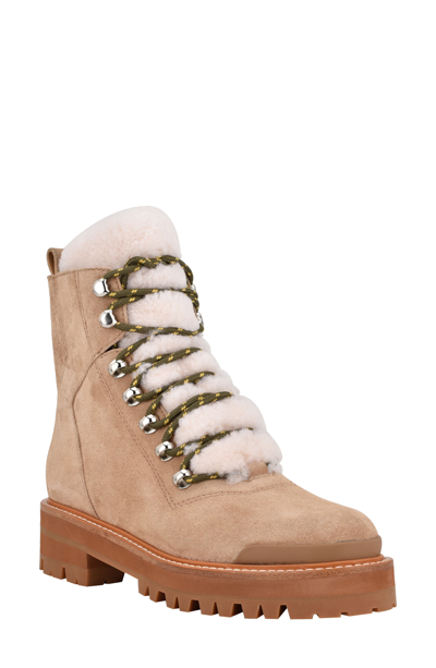 Shop Marc Fisher Ltd Izzie Genuine Shearling Lace-up Boot In Oasis/ Natural Suede