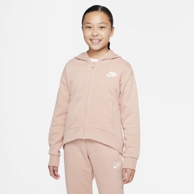 Shop Nike Sportswear Club Fleece Big Kids' Full-zip Hoodie In Rose Whisper,white