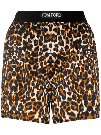 Shop Tom Ford Leopard Print Shorts In Neutrals