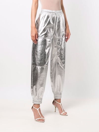 Shop Stella Mccartney Metallic Tapered Track Pants In Silver
