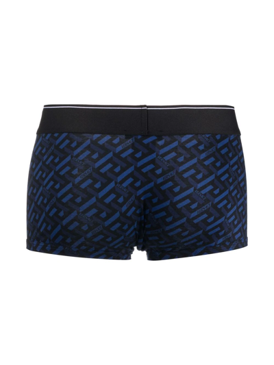 Shop Versace La Greca Print Boxers In Blue