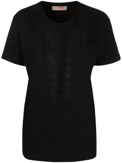 Shop Valentino Lace-panelling T-shirt In Black