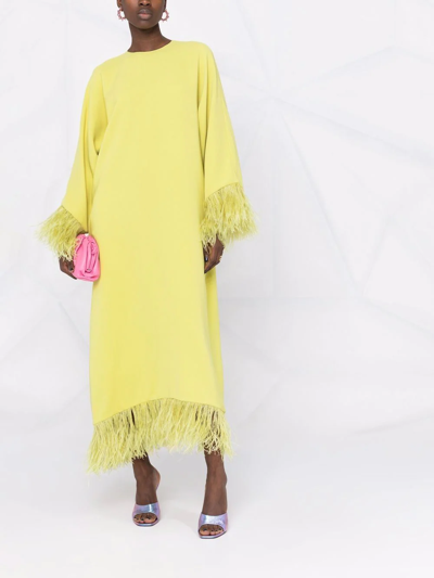 Shop Valentino Feather-embellished Shift Dress In Yellow