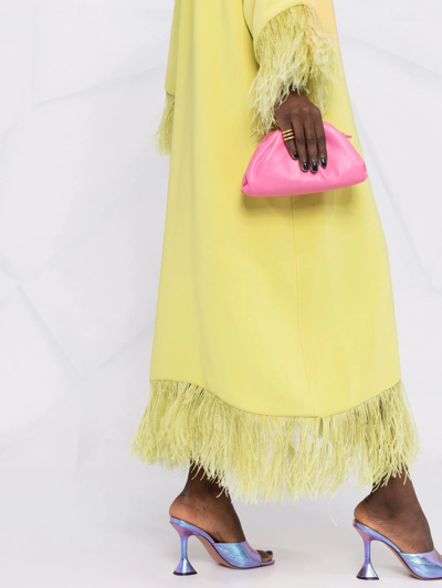 Shop Valentino Feather-embellished Shift Dress In Yellow