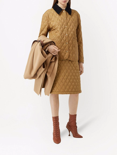 Burberry Corduroy-collar Diamond-quilted Jacket In Brown