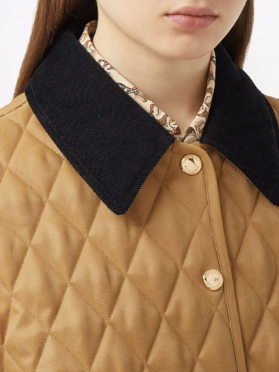 Shop Burberry Corduroy-collar Diamond-quilted Jacket In Braun