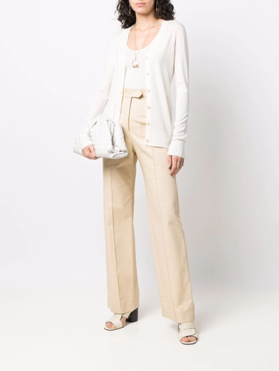 Chloé Scallop-cuff Wool Cardigan In Neutrals