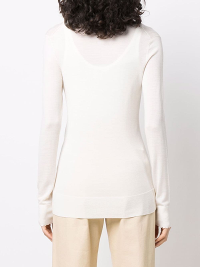 Chloé Scallop-cuff Wool Cardigan In Neutrals