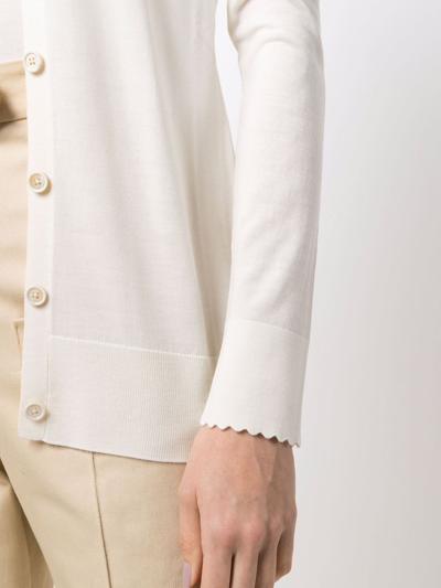 Chloé Scallop-cuff Wool Cardigan In Neutrals