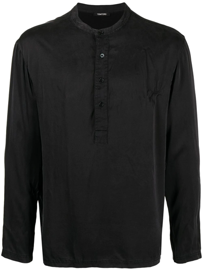 Shop Tom Ford Henley Stretch-silk Loungewear Shirt In Black