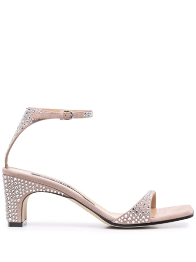 Shop Sergio Rossi Gem-embellished Leather Sandals In Pink