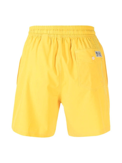 Shop Polo Ralph Lauren Logo Drawstring Swim Shorts In Yellow