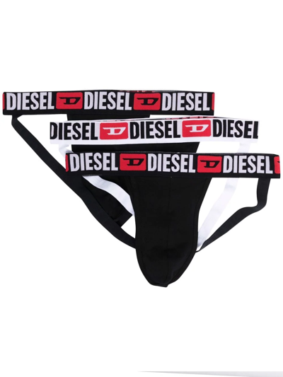 Diesel Three-pack Jockstraps With Logo Waists In Black