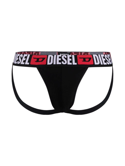Diesel Three-pack Jockstraps With Logo Waists In Black