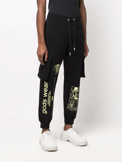 Shop Gcds Graphic-print Cotton Track Pants In Black