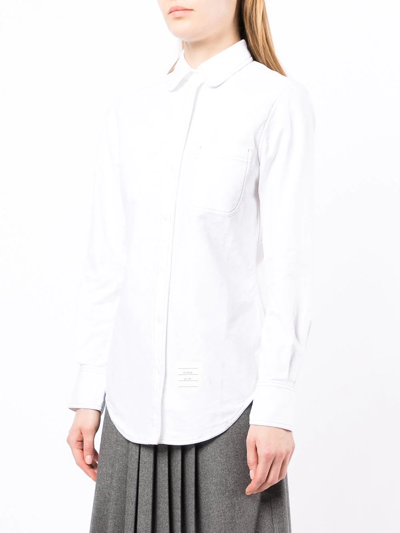 Shop Thom Browne Logo-patch Long-sleeve Shirt In White