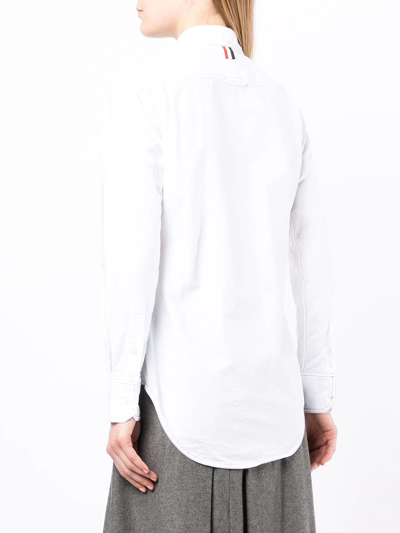 Shop Thom Browne Logo-patch Long-sleeve Shirt In White