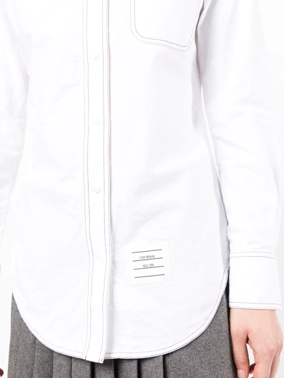 Thom Browne Scallop Collar Long Sleeve Cotton Button-up Shirt In White