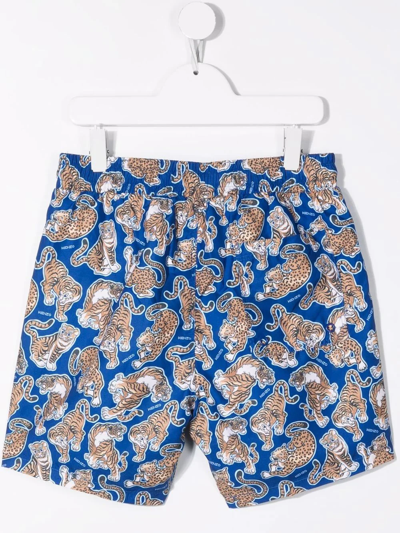 Shop Kenzo Tiger Print Swimming Shorts In Blue