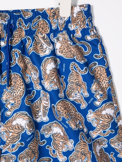 Shop Kenzo Tiger Print Swimming Shorts In Blue
