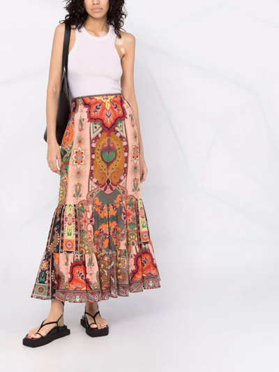 Shop Etro Graphic-print High-waisted Skirt In Rot