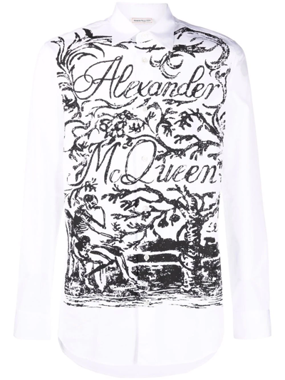 Shop Alexander Mcqueen Logo-print Cotton Shirt In Weiss