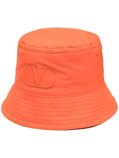 Shop Valentino Vlogo Bucket Hat In Orange