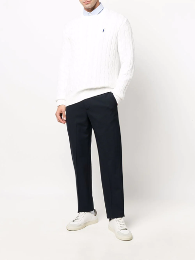 Polo Ralph Lauren Textured Cable Knit Sweater With Round Neckline And Fitted Silhouette In White