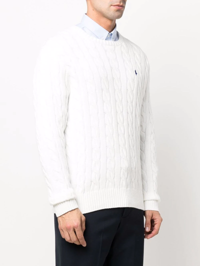 Polo Ralph Lauren Textured Cable Knit Sweater With Round Neckline And Fitted Silhouette In White