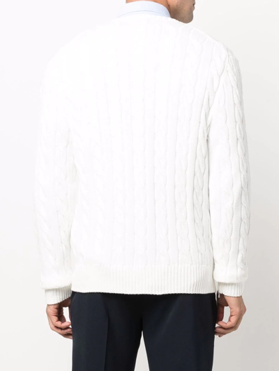 Polo Ralph Lauren Textured Cable Knit Sweater With Round Neckline And Fitted Silhouette In White