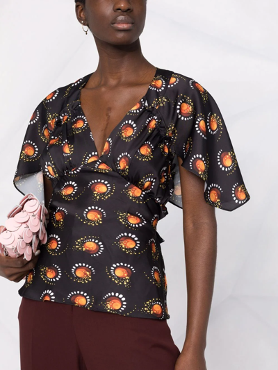 Rabanne Motif-print V-neck Top In Schwarz