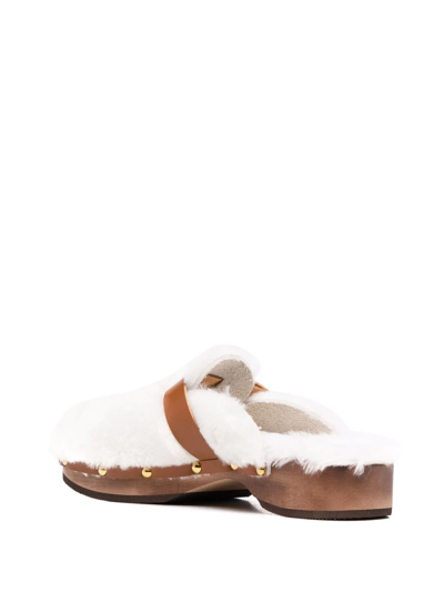 Shop Kate Cate Allegra Shearling Wooded Mules In White