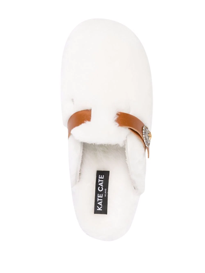 Shop Kate Cate Allegra Shearling Wooded Mules In White