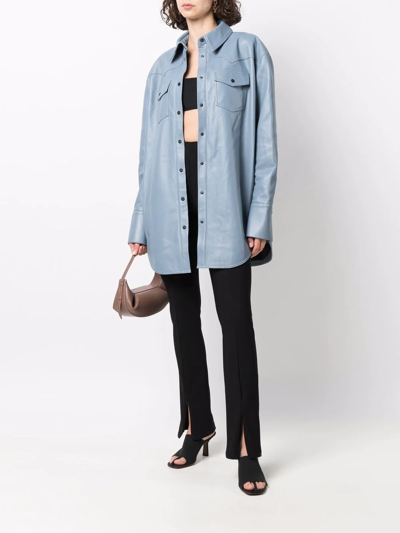 Shop The Mannei Patras Oversized Leather Shirt In Blue