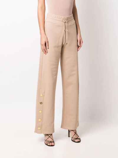 Balmain Side-button Detail Trousers In Neutrals