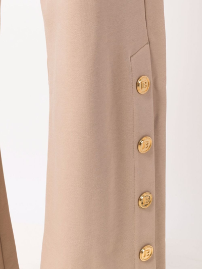 Balmain Side-button Detail Trousers In Neutrals