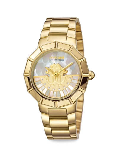 Shop Roberto Cavalli By Franck Muller Women's Goldtone Stainless Steel Mother-of-pearl Bracelet Watch In Neutral